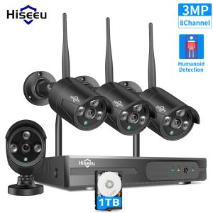 Système HiseU 8CH 3MP HD OUTDOOR IR NIGH VISION VIDEO VIDEO SUPPRIMANCE 4PCS SECURITÉ IP CAMERIE 1536P