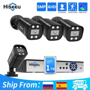 Système HiseU 8ch 5MP AHD CCTV Camera System 6 in 1 DVR Digital Video Enregistreur d'enregistrement audio en temps réel Kits de caméra de sécurité en plein air