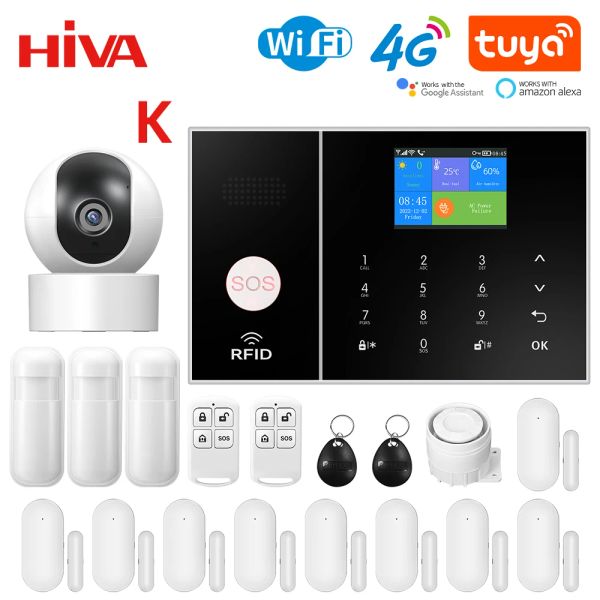 Sistema HIVA 4G 3G GSM Sistema de alarma de seguridad WiFi para el kit de alarma antirrobo de aplicaciones de aplicaciones para la vida inteligente de Tuya Tuya Trabajo con Alexa