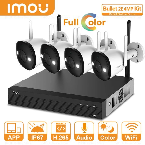 Système IMOU 4MP Sécurité vidéo Système sans fil NVR Kit IP67 Vision nocturne pleine couleur enregistrement WiFi Connection Bullet 2E 4MP