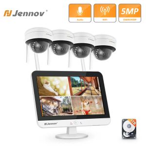 Système Jennov Surveillance Camera System Outdoor Kit Vidéo NVR 8CH 5MP CAME WIFI Surveillance Sécurité étanche avec un affichage de 12 pouces