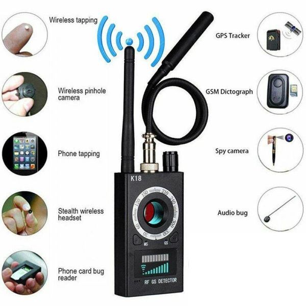 Sistema K18 Detector Multifunción Anti Mini Error Audio Cámara Espía Buscador Gsm Lente de Señal Gps Localizador Rf Rastreador Detección Cámara Inalámbrica