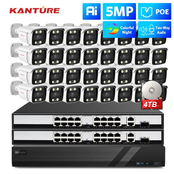 Système Kanture 32CH 4K NVR CCTV Sécurité Caméra Système 5MP Two Way AulioProproping IP Campe Color Vision Vision Visizarié Visizarié Kit de surveillance