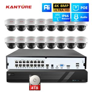 SYSTEEM KANTURE H.265 16CH 4K ULTRA HD NVR KIT 8MP POE CCTV Security Camera System 8mp POE Indoor Outdoor Outdoor Waterdichte audiocamera kit