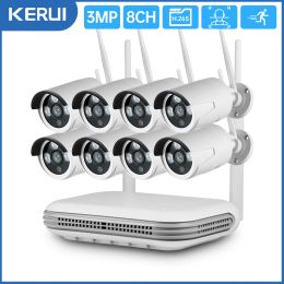 Système Kerui H.265 8ch Outdoor WiFi Wireless Mini NVR 3MP Sécurité Caméra Système Video Sufficulance Kit Face Detect Recorder CCTV