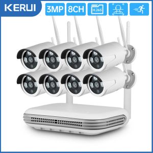 SYSTEEM KERUI H.265 8CH Outdoor WiFi Wireless Mini NVR 3MP Security Camera System Video Surveillance Kit Face Detect Recorder CCTV
