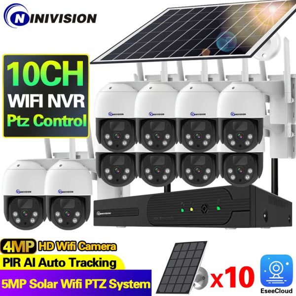 Système LowPower 5MP WiFi Video Shendeillance Camera System 10CH P2P WiFi NVR Set 2Audio Auto Tracking CCTV Solar Caméras Kit de sécurité