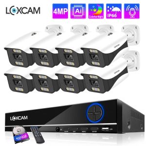 SYSTEEM LOXCAM 8CH 4MP CCTV Beveiligingscamerasysteem 48V POE 4MP Audio Outdoor Waterdichte kleuravond IP -camera Video Surveillance Set