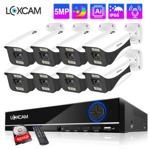 Sistema Loxcam 8ch CCTV Security Camera Sistema POE 5MP 4MP Cámara de color impermeable al aire libre Cámara IP Registro de audio Kit de vigilancia de video Video