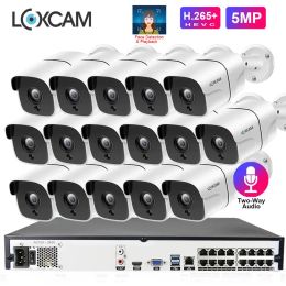 Système LOXCAM H.265 + 16CH 4K 5MP CCTV Système NVR Kit 5MP Super Outdoor Two Way Security Security IP Camera Poe Vidéo Set de surveillance