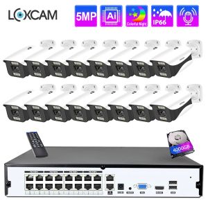 Système LOXCAM H.265 + 16CH 4K POE NVR Kit 5MP AI Sécurité Caméra Système
