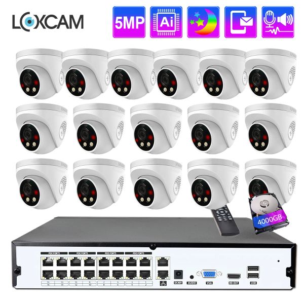 Système LOXCAM H.265 16CH 4K POE NVR Kit 5MP Système de sécurité CCTV Système de surveillance de la caméra IP de la couleur de la couleur de la couleur et de la caméra ip bidirectionnelle 5MP