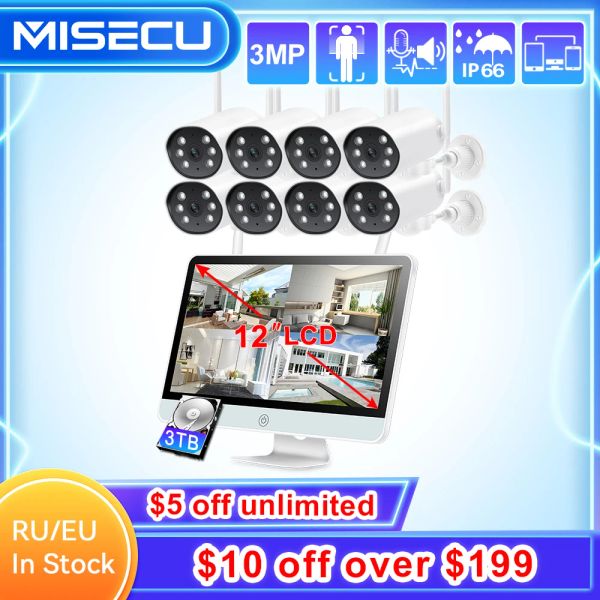 Sistema MISECU 3MP HD Wifi Cámara Pantilt Cámara de 12 pulgadas Monitor inalámbrico NVR Sistema de seguridad de cámara CCTV Audio APLIC