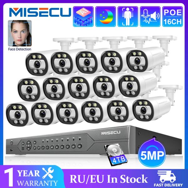 Système MISECU AI SMART 5MP SYSTÈME 16CH POE POE CCTV SECURITÉ KIT NVR HUMAN / FACE DÉTECT DIO SYSTÈME DE SURVEILLANCE DE SURVEILLANCE DE CAMERIE IP OUTEROOR II