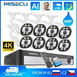 Systeem Misecu HD 4K POE POE BEVEILIGE SURVEILLANCE CAMERASY SYSTEEM KIT AI FACE DETECTIE Kleur Night Audio Record IP -camera CCTV Video NVR Set