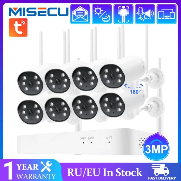 Système MISECU Wireless CCTV System 8CH 3MP Tuya Smart NVR PTZ OUTROOR EMPRÉPER WIFI IP Sécurité Camera Audio Video Souproveillance Kit