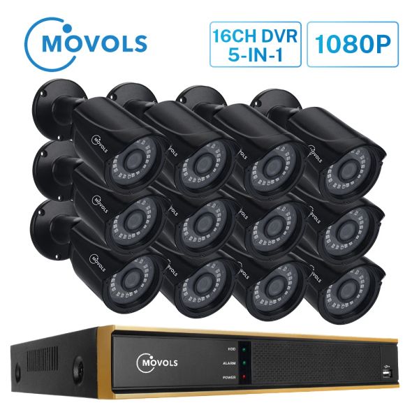 Sistema Movols 12pcs Kit de cámara CCTV 2MP H.265 Kit de vigilancia al aire libre 1080p IR Cámara de seguridad Sistema de vigilancia de videocivilancia 16 CH Kits DVR