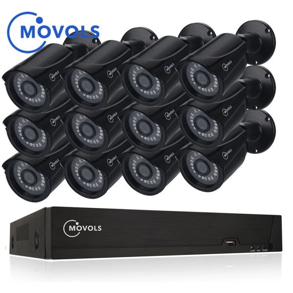 Système Movols 12PCS Kit de caméra CCTV 2MP Kit de surveillance extérieure 1080p IR Security Camera Video System System 16ch DVR Kits