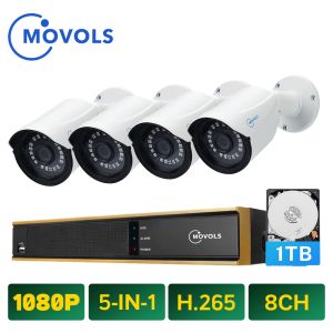 Sistema Movols 8Ch 1080p AI Video Vadavillance System 4 PPCS Cámara de seguridad de resistencia a la intemperie al aire libre H.265 Kit DVR Sistema de cámara de CCTV al aire libre