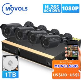 Système Movols 8CH AI CCTV Camera System 4pcs 2MP Outdoor Security Security Camera Kit DVR H.265 Système de surveillance vidéo domestique