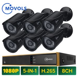 Sistema Movols Kits CCTV 6*2MP Vigilancia al aire libre Cámaras de seguridad IR 8CH H.264 Sistema de videovigilancia Hybrid 5 en 1 DVR Kits