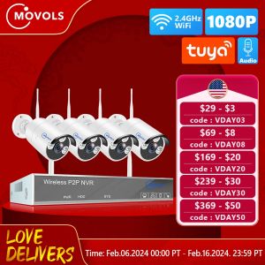 Systeem Movols H.265 Wireless CCTV -systeem 8ch 1080p Tuya NVR 2MP Outdoor Waterdichte WiFi IP -beveiligingscamera Audio Video Surveillance Kit