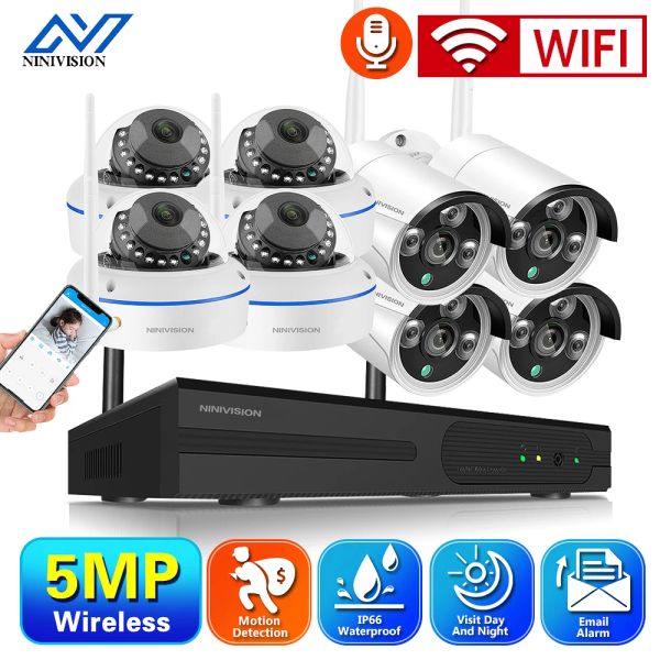 Système Ninivision 5MP Wireless CCTV IP Camera Security System System Kit 8ch 4CH Video Surveillance Outdoor NVR Home Security WiFi Camera Set