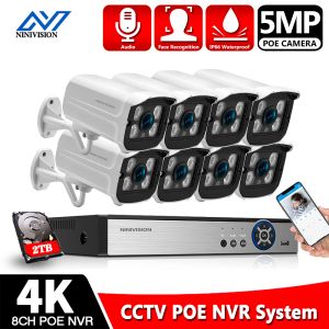 Système Ninivision 8ch Poe NVR Kit HD 5MP CCTV Camera System Outdoor Ipproofrop Poe Camera Home Security Sécurité Set de surveillance