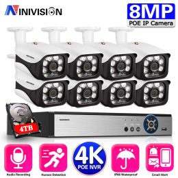 Système Ninivision H.265 8MP Sony CCTV VIDEOT SURVEILLANCE KIT 8CH POE NVR 3840 * 2160 4K OUTDOOR POE IP CAMERA ECRUME SYSTÈME CAMER