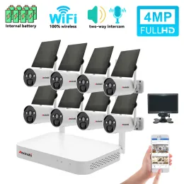 Systeem buiten draadloos 8 stks zonneplaatbatterij wifi camera's video surveillance wifi nvr kit beveiligingssysteem met 7 inch monitor