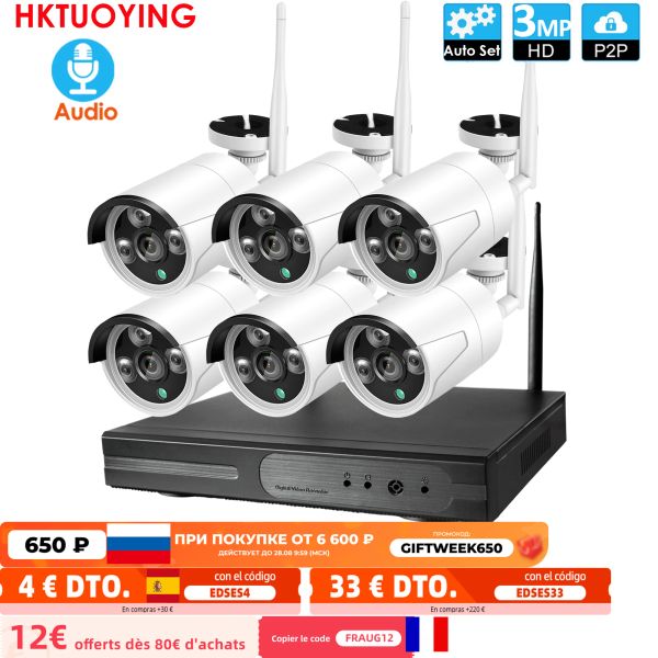 System Enchip and Play 6ch 3.0MP HD Wireless NVR Kit P2P 3MP Interior IR IR Night Vision Security 3.0MP IP Wifi CCTV Sistema