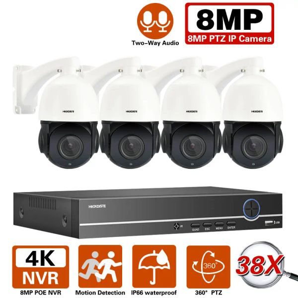 Sistema Poe CCTV Cámara Security System Kit PTZ 4K 8CH NVR Kit Seguimiento automático 38X Zoom Twoway Audio 8MP Cámara IP Video Vigilancia Conjunto de vigilancia