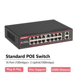 SYSTEM POE Switch 16 Port 100 Mbps Interrupteur de réseau Ethernet IEEE 802.3 AF / AT pour la caméra IP / CCTV Sécurité Caméra Système Système avec VLAN