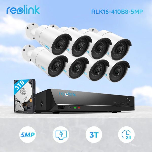 Système REOLINK 5MP IP Sécurité Caméra Système Human Car Detection PoE 16CH NVR 8 IP OUTDOOR infrarouge Caméras 3TB HDD RLK16410B8