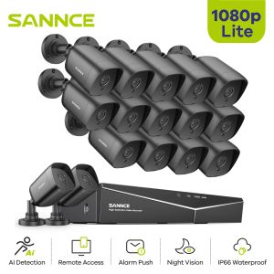 System Sannce 16ch 1080p Lite Video Security System 1080N 5in1 DVR met 16x 1080p Outdoor Waterproof Camera's Home Surveillance CCTV Kit