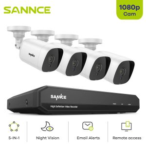 Sistema Sannce 4ch 1080p Sistema de seguridad de video Lite con cámaras de vigilancia de CCTV resistente al aire libre 1080n DVR 1080P