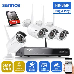 Système Sance 5MP 8ch Wireless Security Camera System 4pcs IP66 Météo Impoolique 3MP Cameras WiFi Home Video Subsilance CCTV Kit