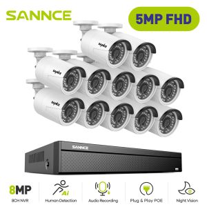 Sistema Sannce 5MP Ultra HD POE Sistema de vigilancia VideoSivilance Registrador NVR con 12 piezas IP Cámaras de seguridad 5MP Kit CCTV