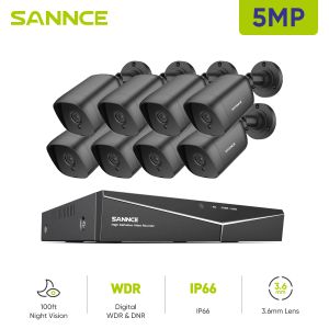 Sistema Sannce 8CH 5MP DVR CCTV Sistema 4/8pcs 5MP Cámaras de seguridad de video IR IP66 Detección de movimiento del kit de vigilancia de video de video