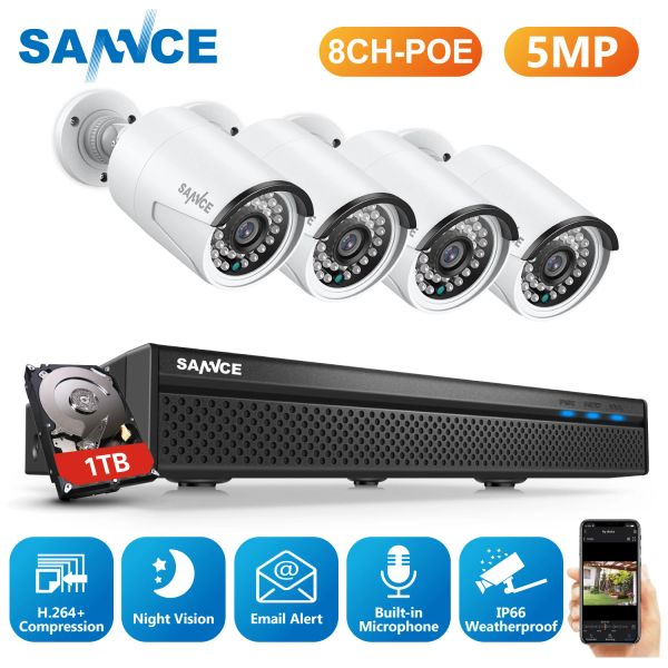 Système Sance 8CH 5MP HD POE Network Video Security Sécurité Système 5MP H.264 + NVR avec 4x 5MP 30M EXIR VISION IP MÉTÉMIQUE IP IP CAMERIE