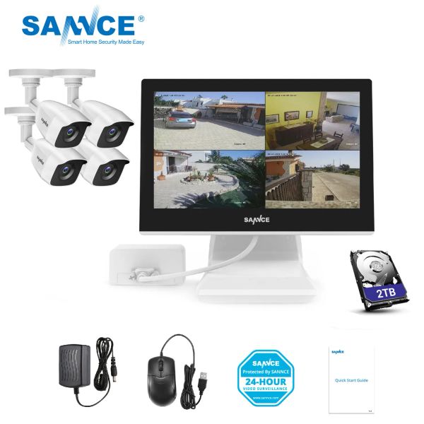 Sistema Sannce ONVIF 5MP CCTV Kit DVR 4 canal con cámara H.264 IP67 TVI CCTV Cámara de balas Monitoreo remoto Alarma Vidruven Vigilancia