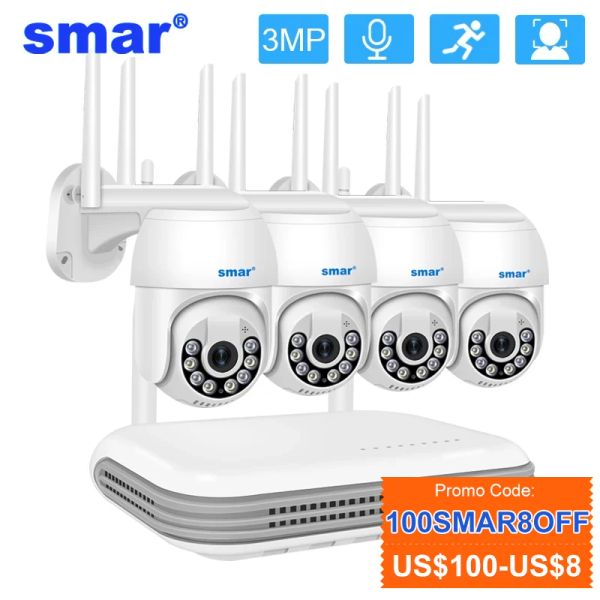 Sistema SMAR 3MP Cámara inalámbrica CCTV Sistema 8 CH NVR P2P Video Vigilancia Kit H.265 HD Reproducción inteligente TOW TOW AUDIO ICSEE Aplicación