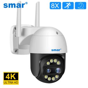 Système SMAR 4K 8MP PTZ IP CAMERIE 2,8 + 12 mm Double Lens 8x Zoom WiFi Sécurité en plein air CAM 2K CCTV VIDEO DE TRACTIONNEMENT