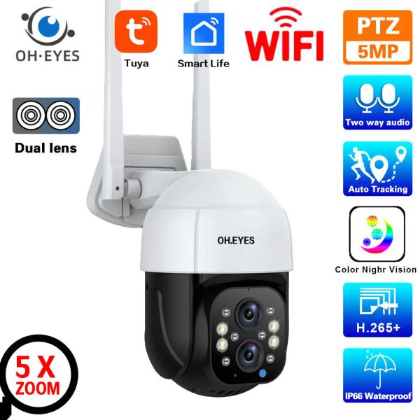 System Smart Life 5MP Mini Mini Wireless Ptz IP Camera Outdoor Termroproping Couleur Night Vision WiFi PTZ Sécurité de surveillance Caméra 5x Zoom