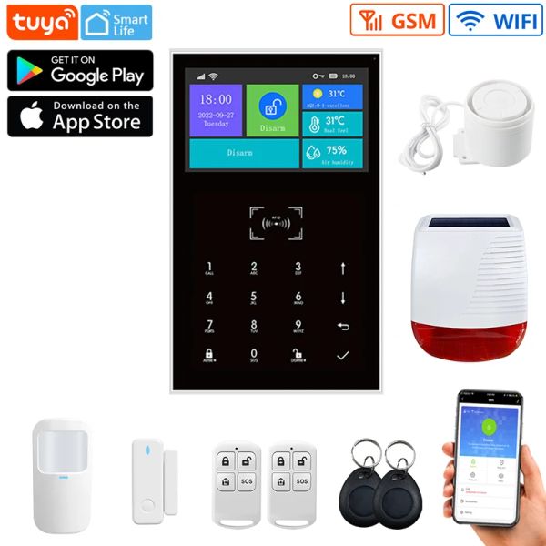 Système Smart Life Home GSM Sécurité d'alarme de sécurité Système de 4,3 pouces Écran WiFi Hôte avec capteur de porte et de mouvement TUYA CONTRÔLE D'APPLOCATION ALEXA