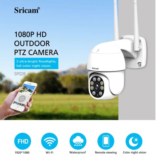 Système Sricam SP028 1080p Starlight WiFi IP Camera Couleur Vision nocturne IP66 APPERSHERPOR OUTDOOR CCTV PTZ CAME CAMER