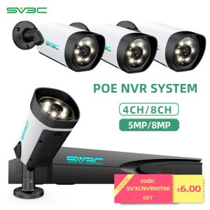 Système SV3C 4K Sécurité Caméra Système 4/8 PCS CAME CAME IP POE EXTACTRÉE 5MP 8MP avec détection de la personne Kit NVR 24H CCTV