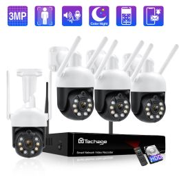 Système Techage 3MP H.265 8ch Send de surveillance vidéo PTZ Smart Ai Security Camera Kit NVR Kit Auto Tracking 2 voies Couleur audio