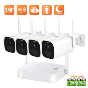 System Techage 4CH MINI NVR HD 3MP Wireless Battery IP Kit Camera CCTV CCTV Système Reccharteable Sécurité en plein air Caméra vidéo