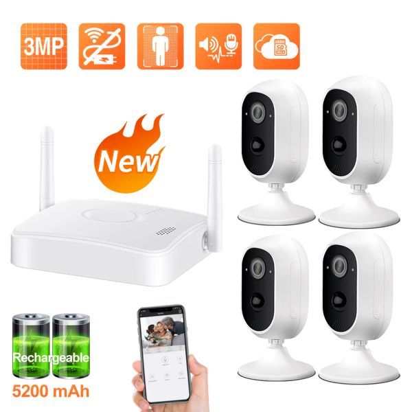 Sistema Techage 4ch mini kit nvr inalámbrico nvr 3.0mp batería wifi IP Sistema de cámara IP SEGURIDAD DE VIERDADOR DE VIERDA DE VIERDA DE VIDEVILANCIA Twoway Audio